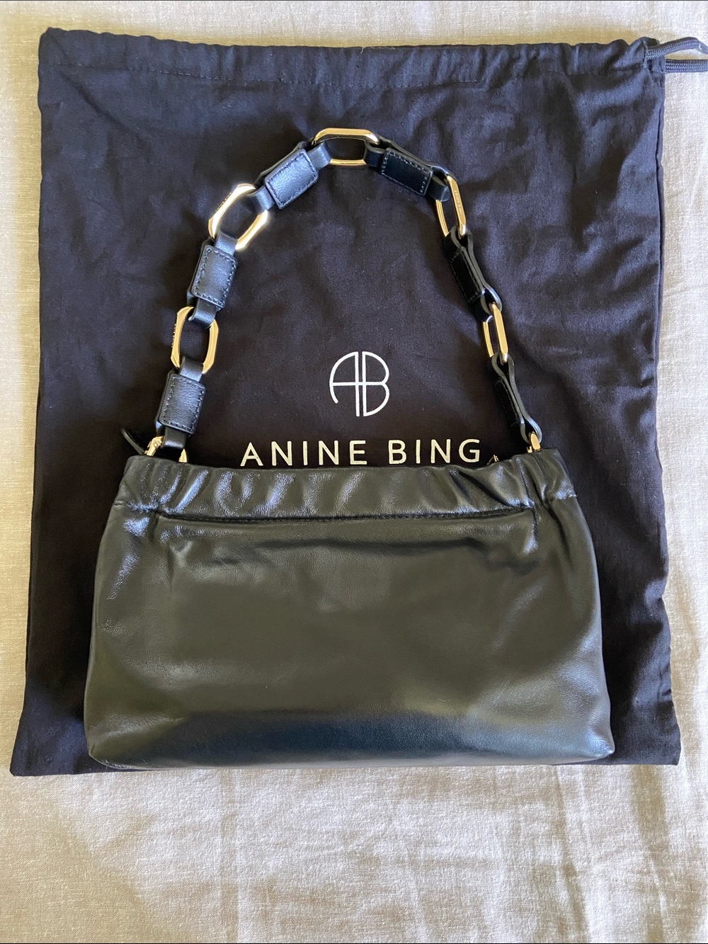 Anine Bing Small Kate Shoulder Bag- Black Leather w/Gold Chain Accents - Picture 2 of 6
